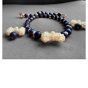 Chic Blue and Cream Beaded Necklace Set